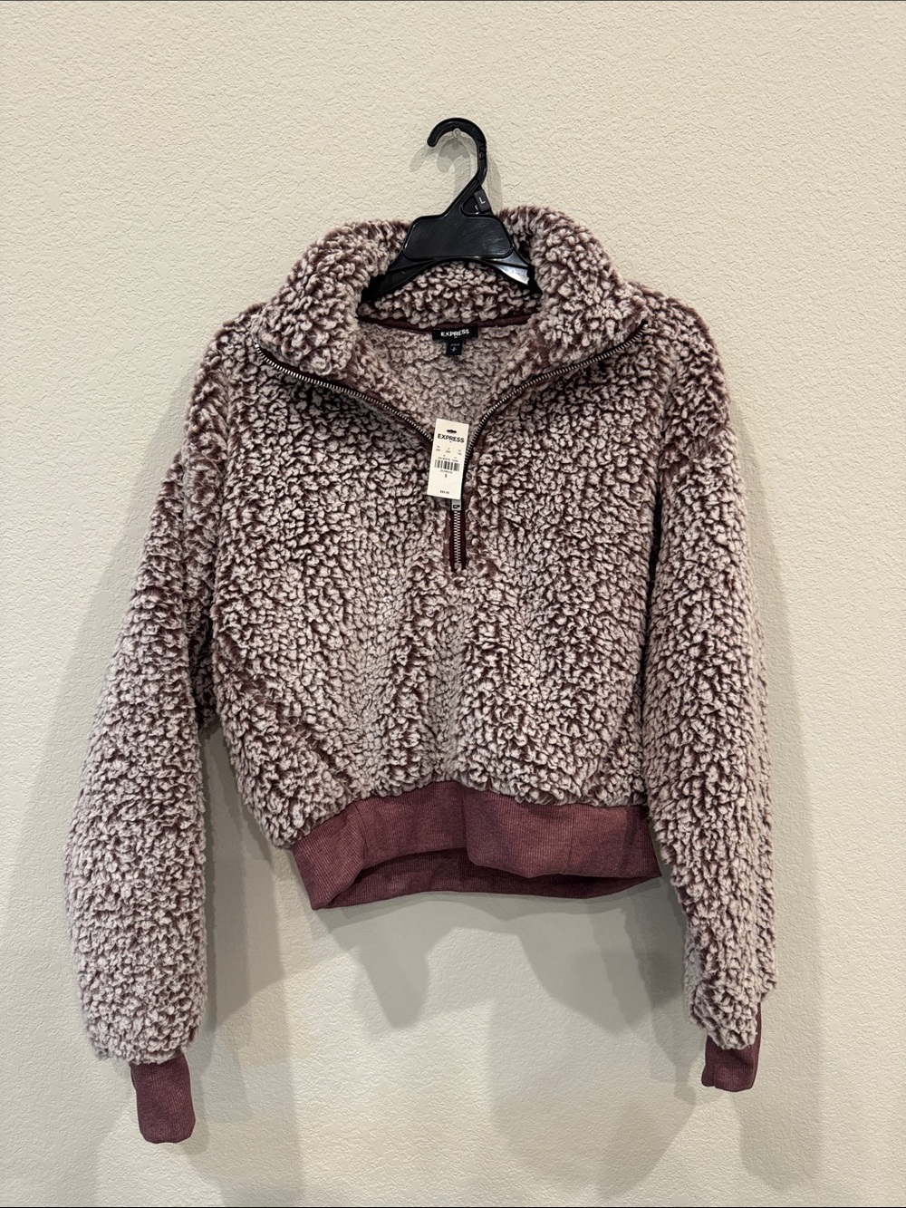 NWT Express Cozy Sherpa Half-Zip Pullover in Dusty Purple, size Small